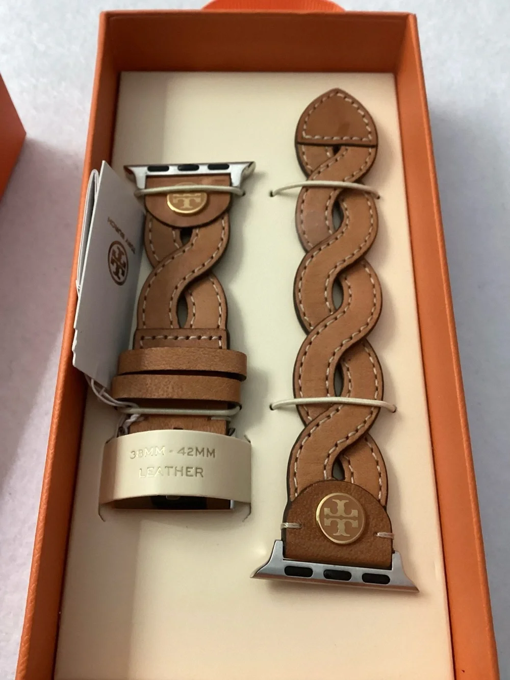 Tory Burch Brown Braided Leather Apple Watch Band 38mm-42mm